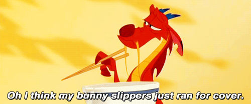 Mushu&#39;s Bunny Slippers Ran For Cover In Disney&#39;s Mulan Gif Quote