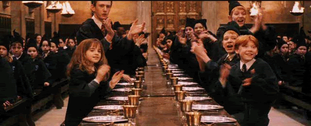 Hogwarts-Cheers-Claps-With-Excitement-In-Harry-Potter.gif