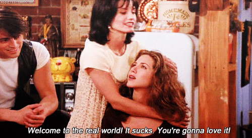 Monica Welcomes Rachel To The Real World On Friends Gif